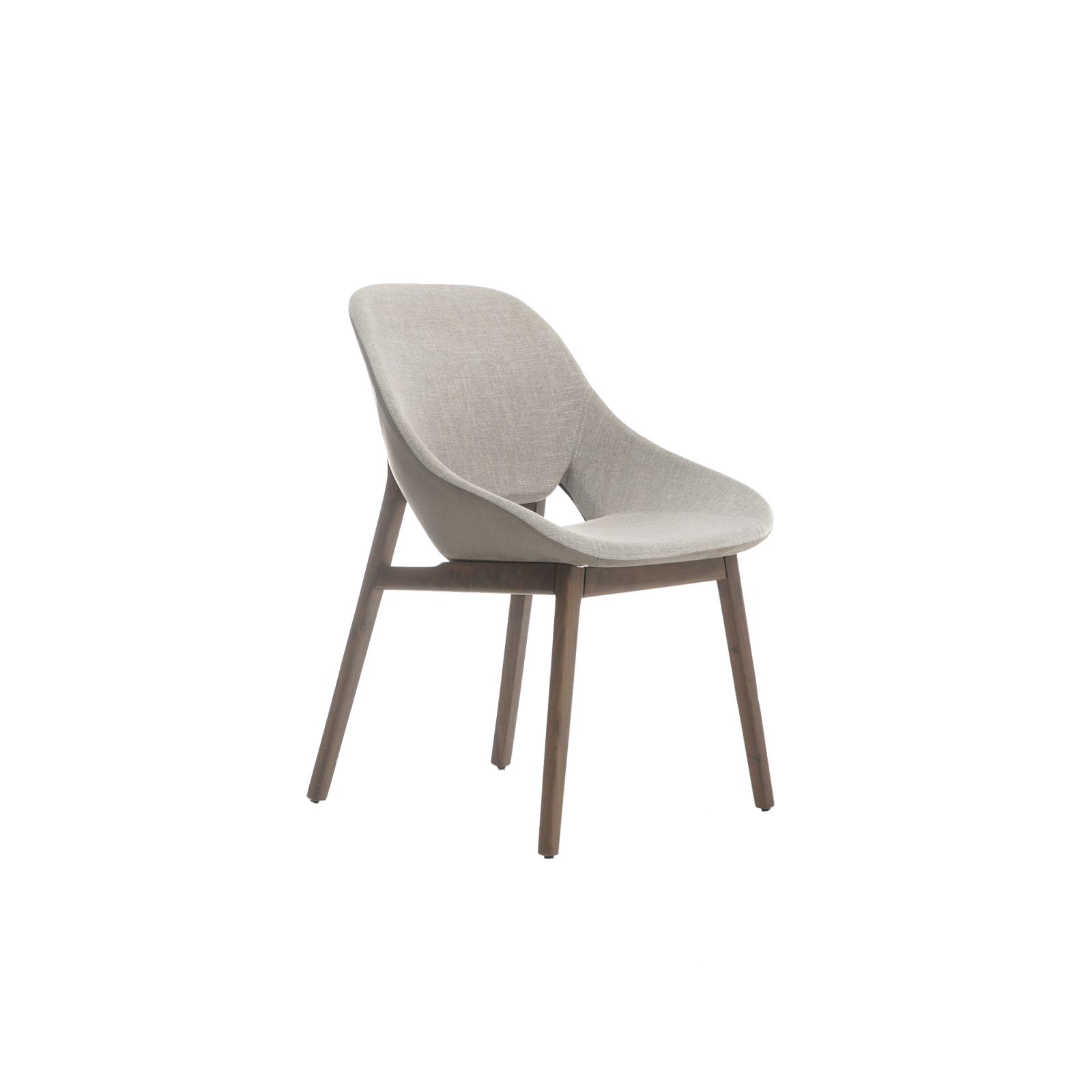 grace chair with wooden legs, oval and curved lines
